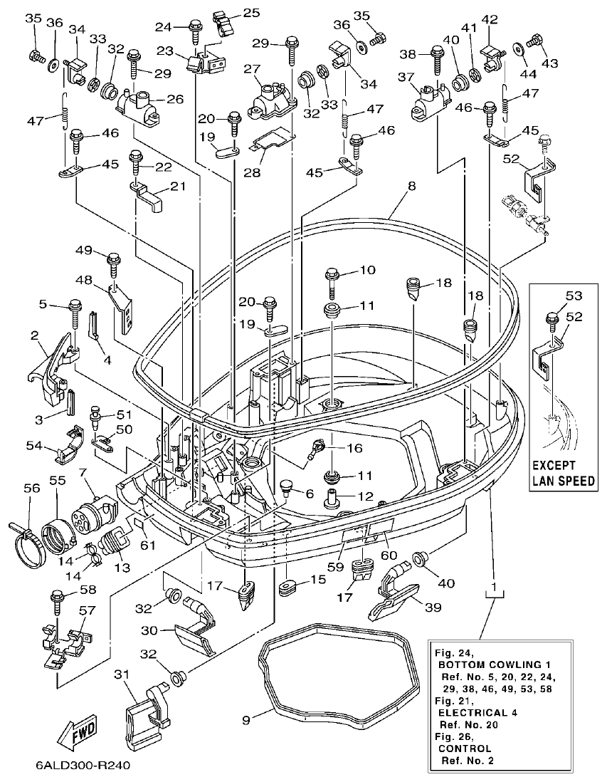 Yamaha F200CET, F225BET, FL200CET, FL225BET BOTTOM COWLING 1 parts diagram